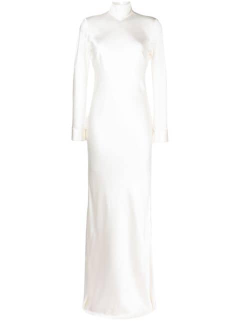 open-back long-sleeve gown dress by MICHELLE MASON