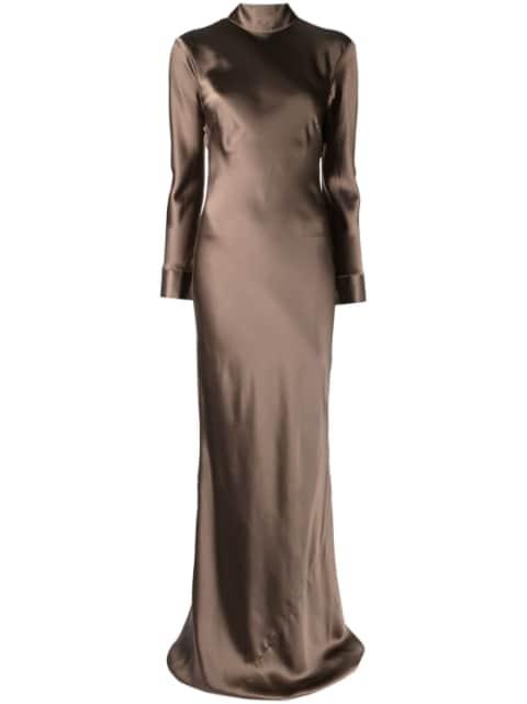 open-back long-sleeve gown dress by MICHELLE MASON