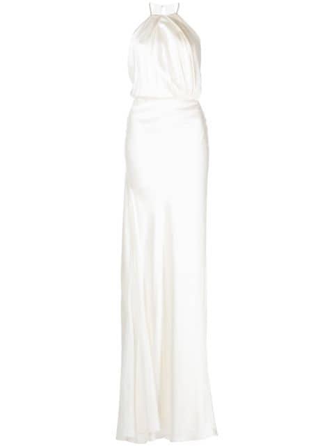 pleated-detail silk gown by MICHELLE MASON