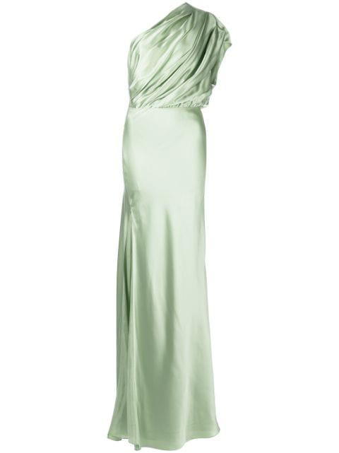side-slit one-shoulder gown by MICHELLE MASON