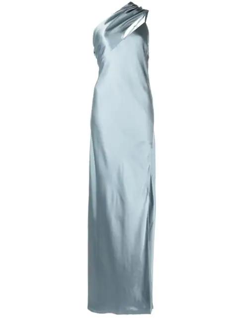 side-slit one-shoulder gown by MICHELLE MASON