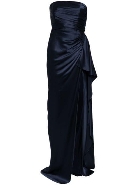 strapless gathered silk gown by MICHELLE MASON