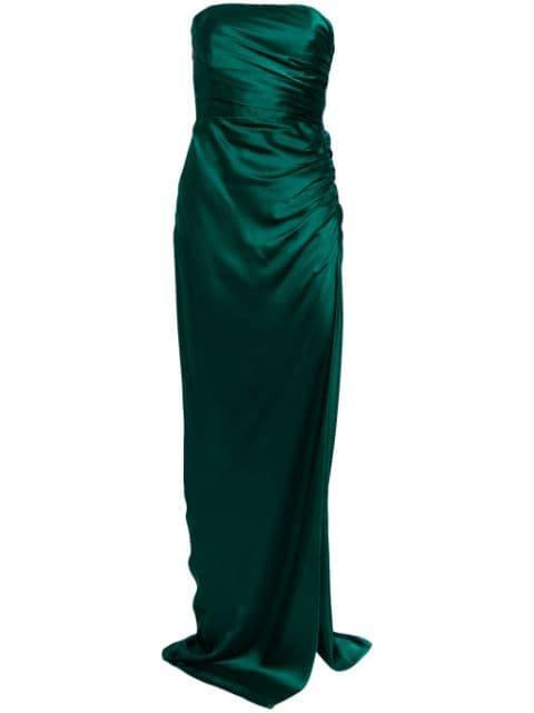 strapless gathered silk gown by MICHELLE MASON