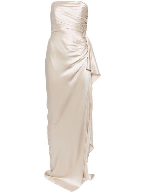 strapless gathered silk gown by MICHELLE MASON