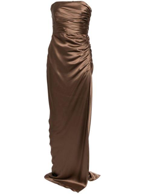strapless gathered silk gown by MICHELLE MASON