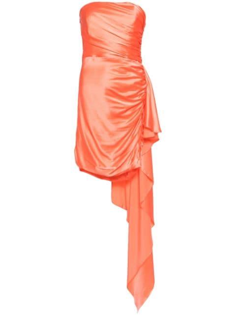 strapless gathered silk mini dress by MICHELLE MASON