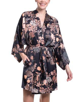 Stretch Satin Short Wrap Robe by MIDNIGHT BAKERY