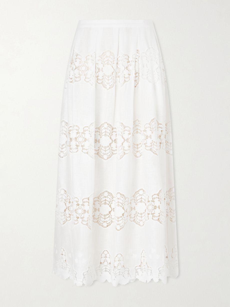 Carissa embroidered cotton and linen-blend midi skirt by MIGUELINA