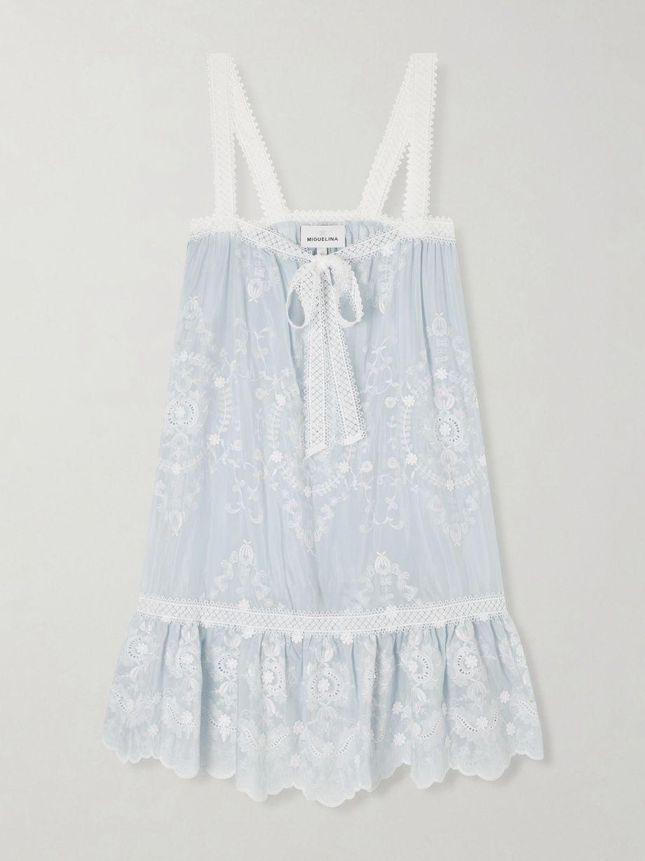 Havana bow-detailed embroidered silk-blend voile mini dress by MIGUELINA