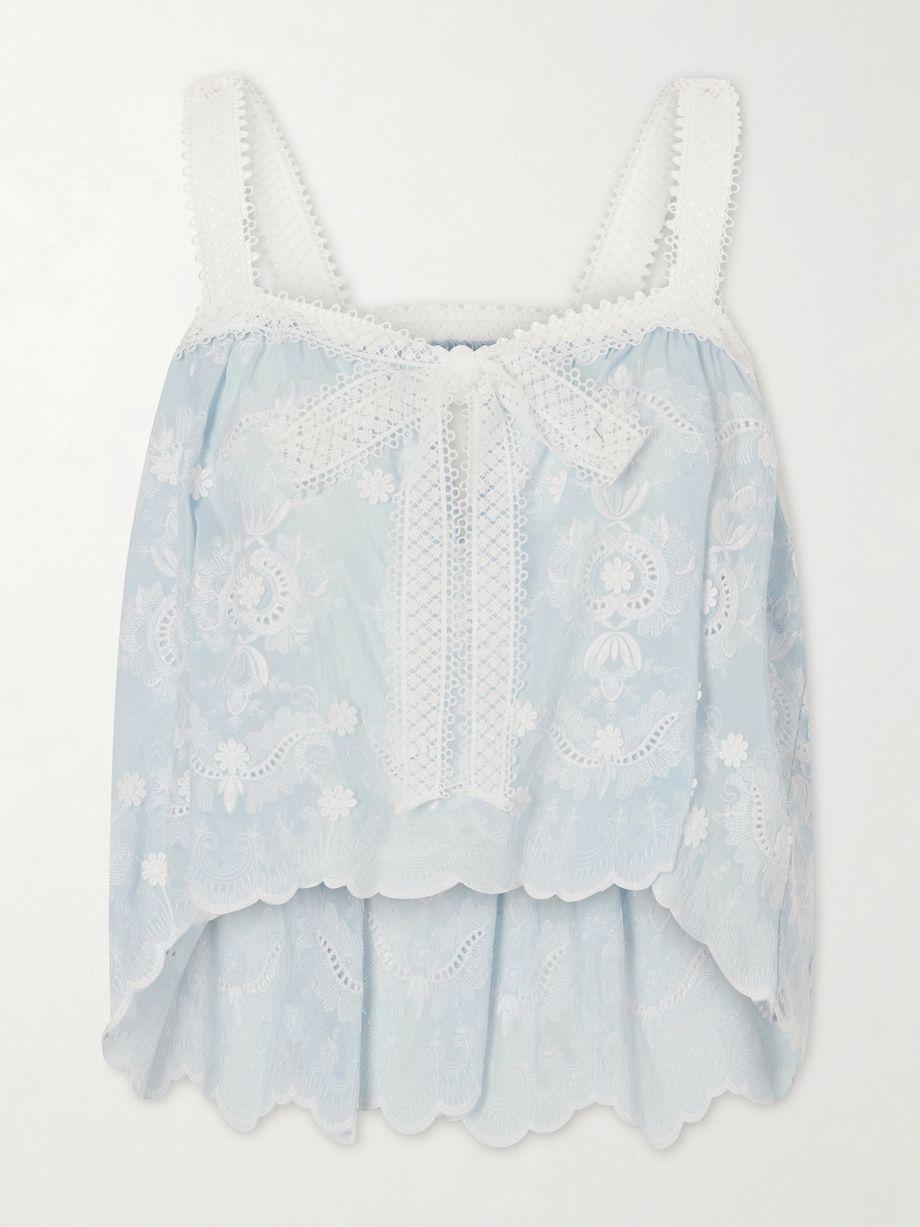 Kaila cropped asymmetric bow-detailed embroidered silk-blend voile top by MIGUELINA