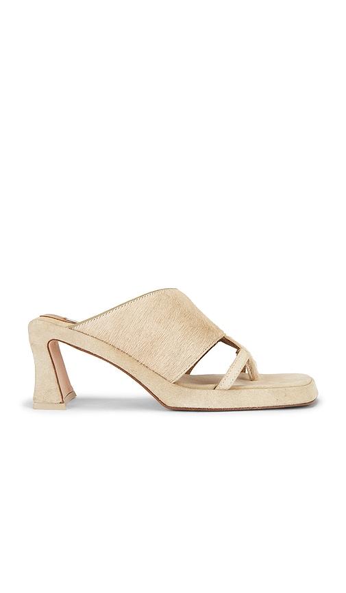 Miista Trisha Pony Asymmetric Thong Sandal in Beige by MIISTA