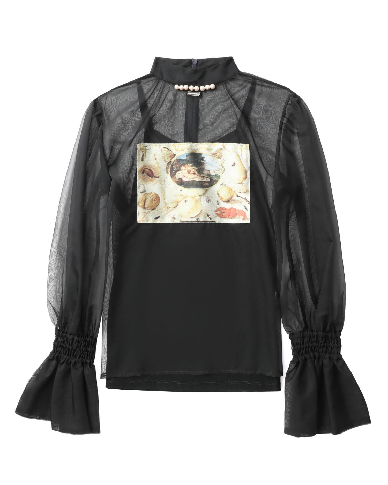 Graphic patch semi-sheer top by MIKAGE SHIN