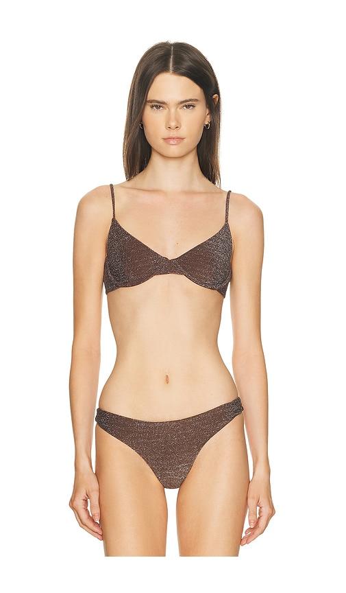 MIKOH Lurex Bosa Bikini Top in Chocolate by MIKOH