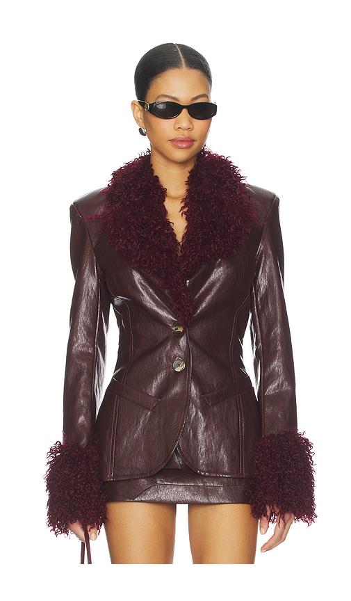 Milkwhite Fitted Blazer With Faux Fur Detail in Burgundy by MILKWHITE