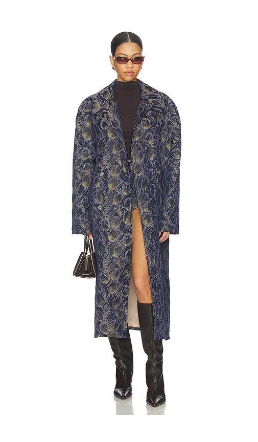 Milkwhite Long Printed Coat in Navy by MILKWHITE
