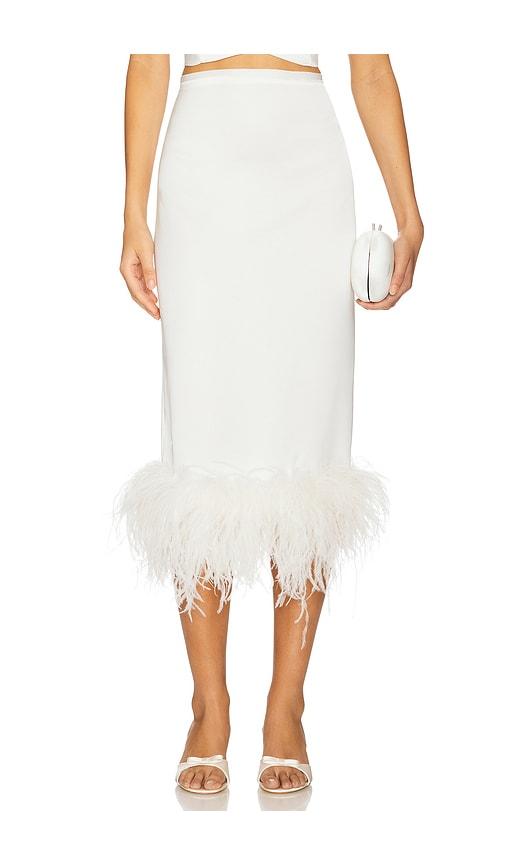Milkwhite x REVOLVE Midi Skirt With Feathers in White by MILKWHITE