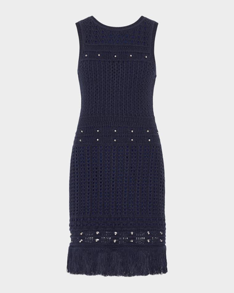 Beaded Fringe Knit Shell Mini Dress by MILLY