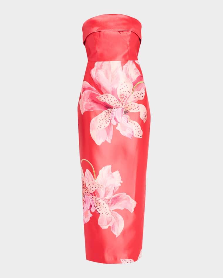 Ciara Strapless Floral-Print Maxi Dress by MILLY