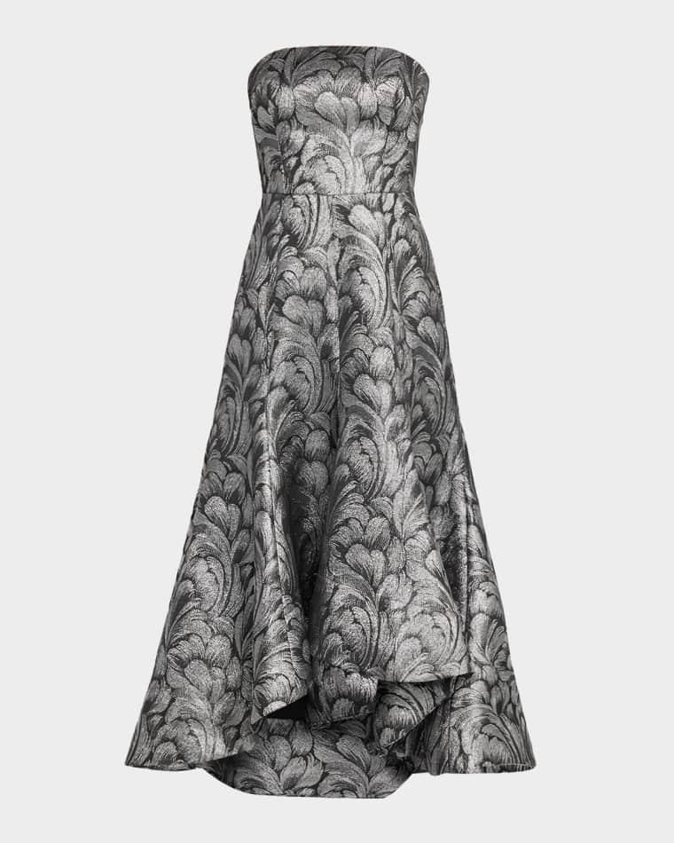 Diana Strapless High-Low Metallic Jacquard Gown by MILLY