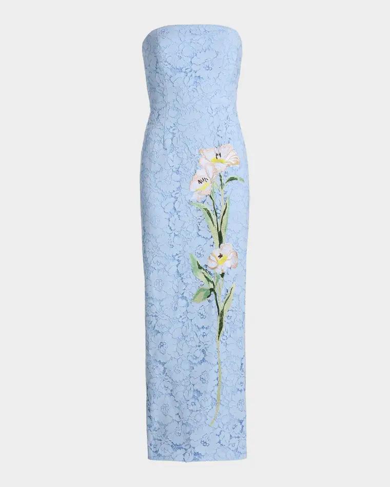 Dolores Strapless Floral Lace Midi Dress by MILLY