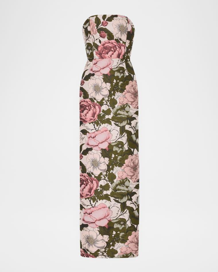 Ella Strapless Jacquard Maxi Dress by MILLY