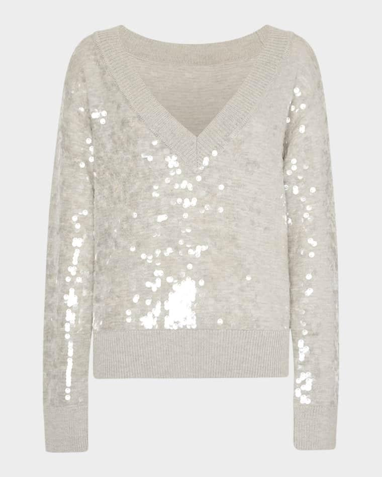 Ilaria Deep V-Neck Sequin Sweater by MILLY