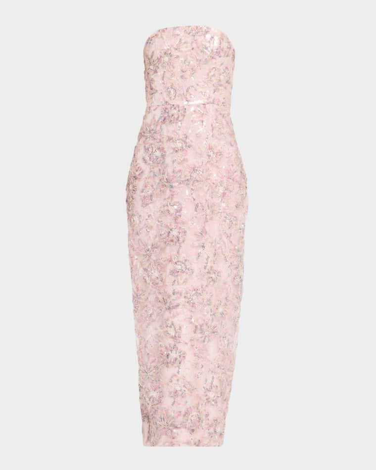 Jasmine Strapless Beaded Column Gown by MILLY