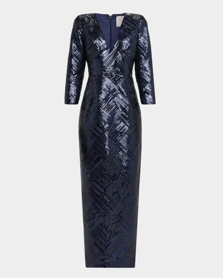 Jenna Plunging Sequin Column Gown by MILLY
