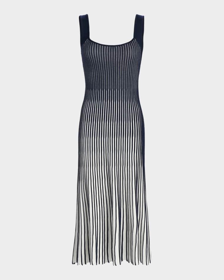 Jolie Pleated Ombré Rib-Knit Midi-Dress by MILLY