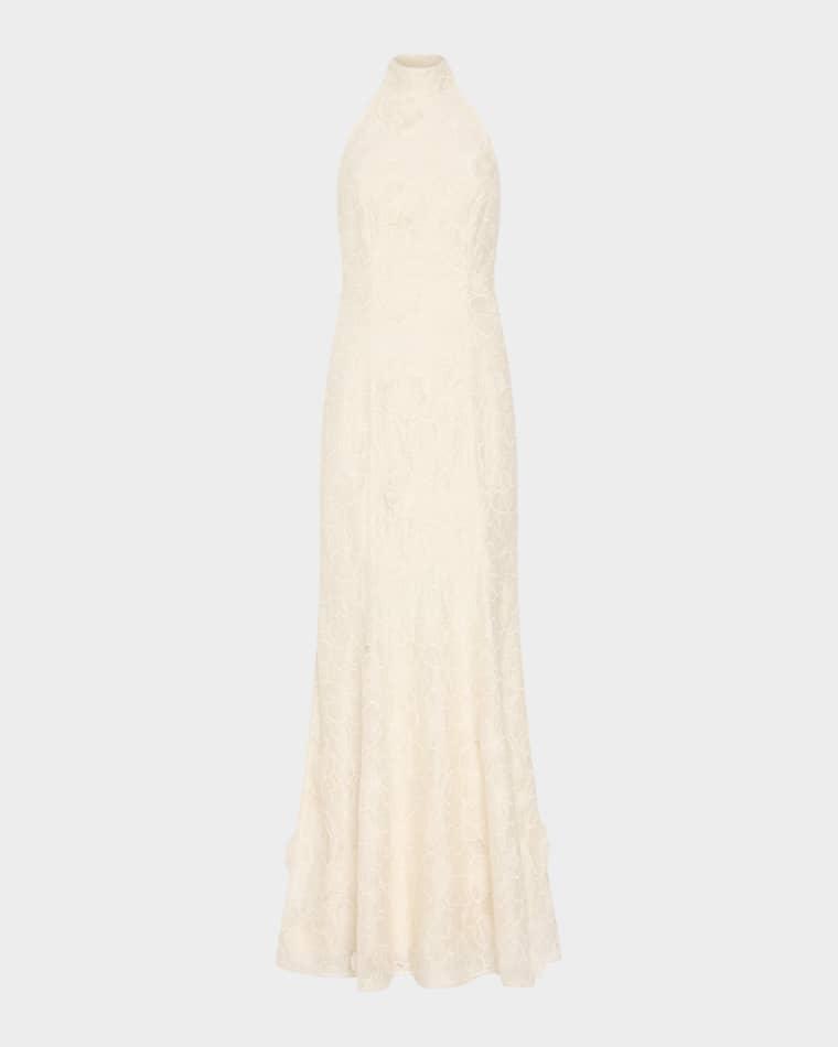 Josefina Embroidered Halter Maxi Dress by MILLY