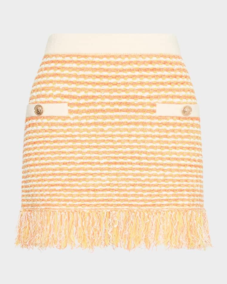 Kali Fringed Tweed Knit Mini Skirt by MILLY
