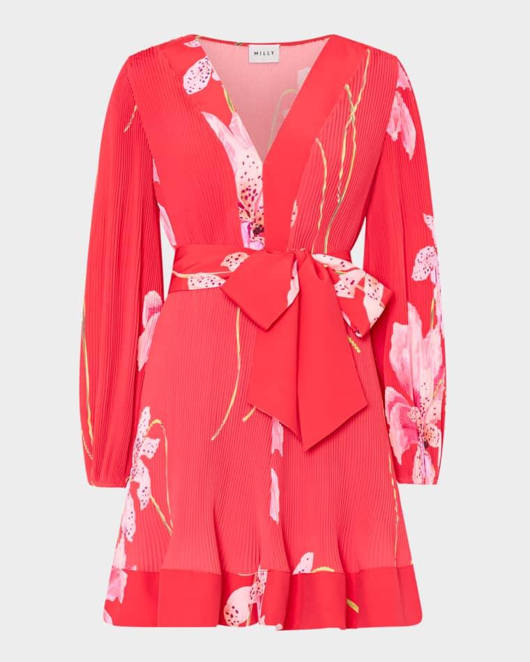 Liv Pleated Floral-Print Mini Dress by MILLY