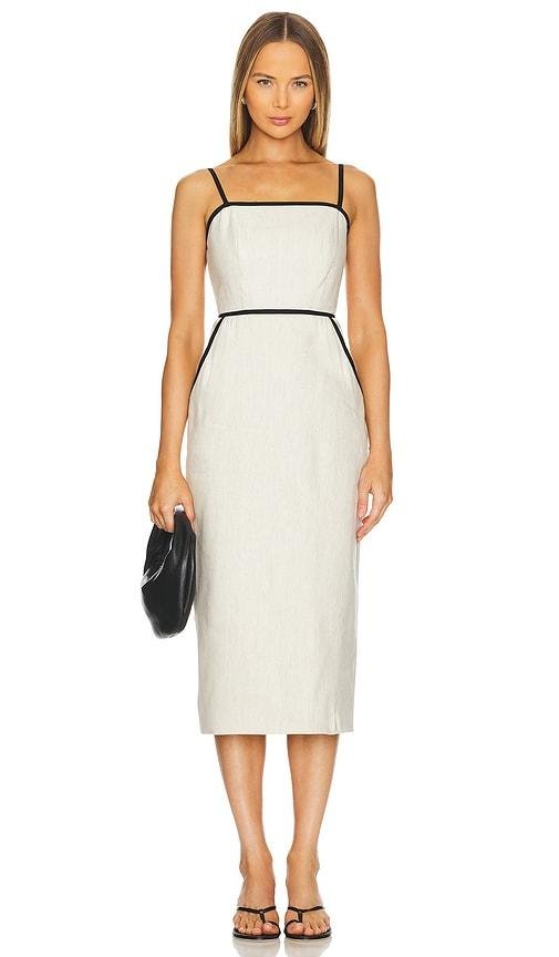 MILLY Amara Linen Contrast Midi Dress in Neutral by MILLY