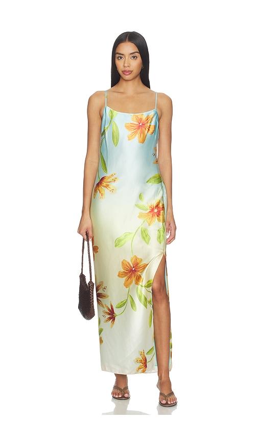 MILLY Lily Floral Satin Dress in Baby Blue by MILLY