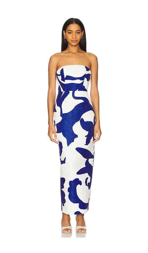 MILLY Orion Camellia Floral Jacquard Dress in White,Royal by MILLY