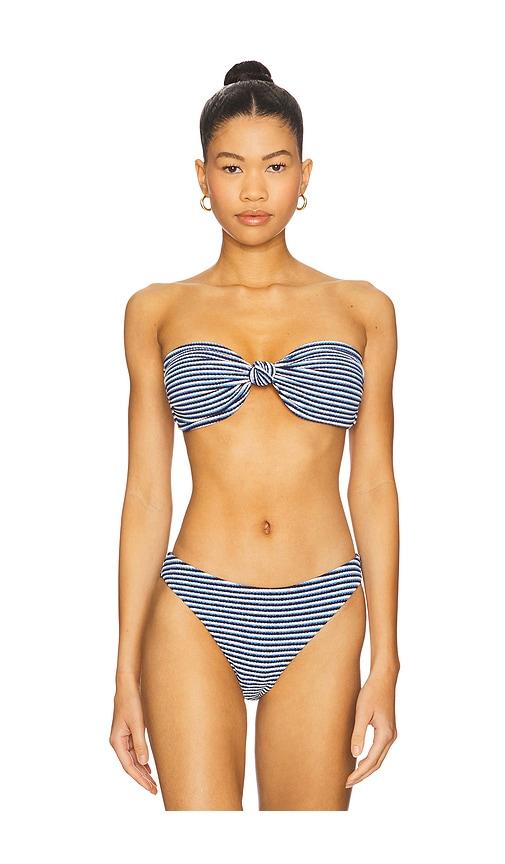 MILLY Stripe Knot Bandeau Bikini Top in Navy by MILLY