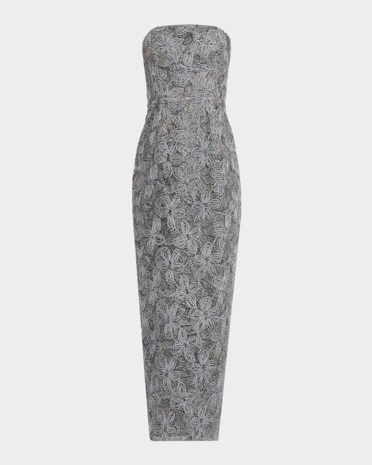 Meredith Strapless Embroidered Column Gown by MILLY