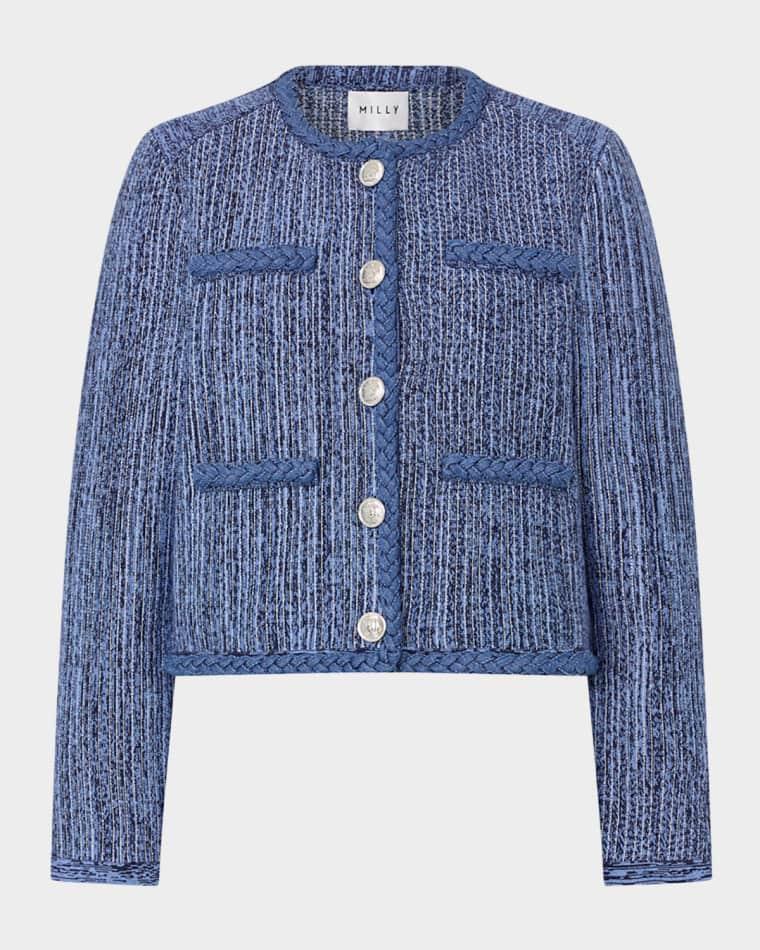 Shayne Boxy Braid-Trim Jacket by MILLY