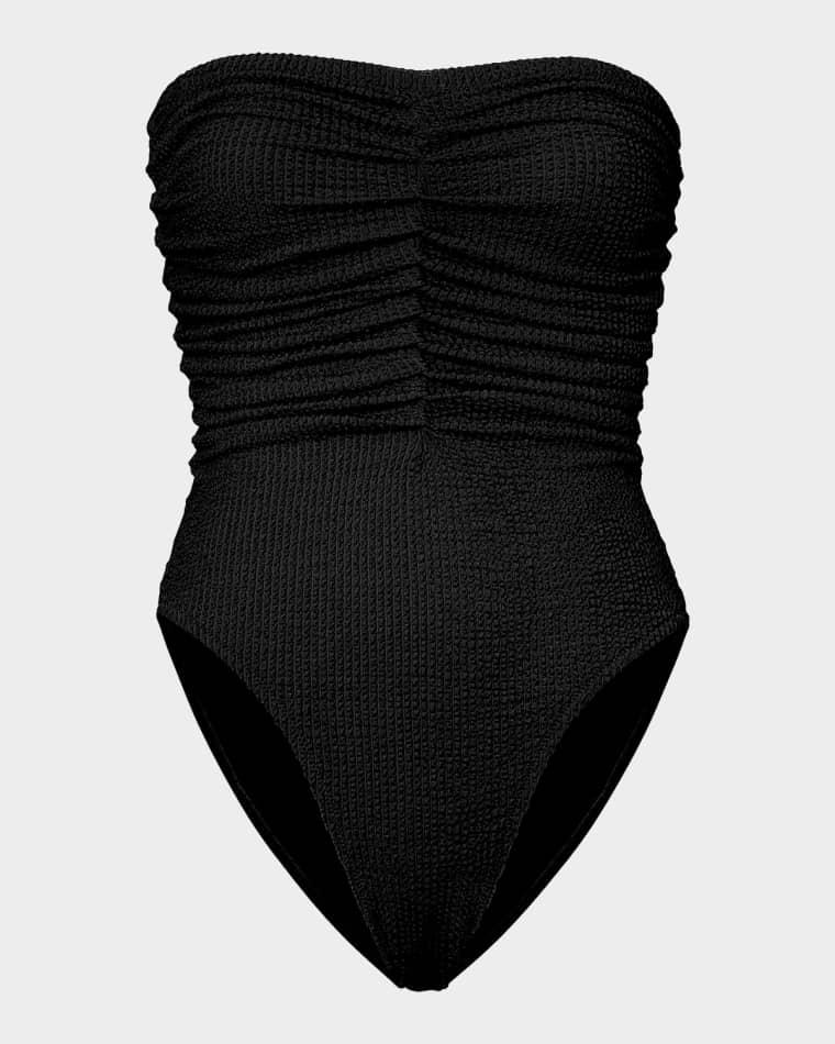 Textured Ruched Strapless One-Piece Swimsuit by MILLY