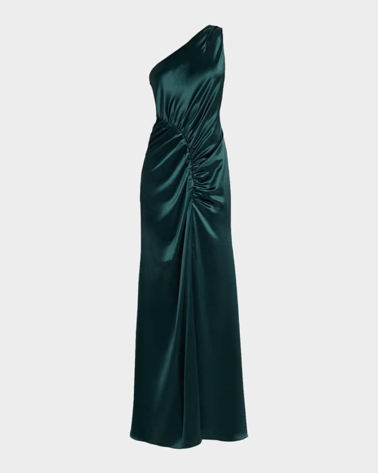 Whitney Hammered Satin One-Shoulder Gown by MILLY