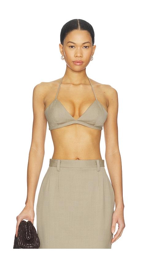 Mimchik Faux Fur Trimmed Rosie Bra in Beige by MIMCHIK