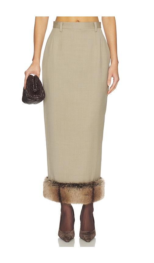 Mimchik Faux Fur Trimmed Rosie Skirt in Beige by MIMCHIK