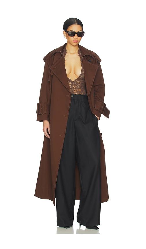 Mimchik Hooded Scarf Trench Coat in Chocolate by MIMCHIK