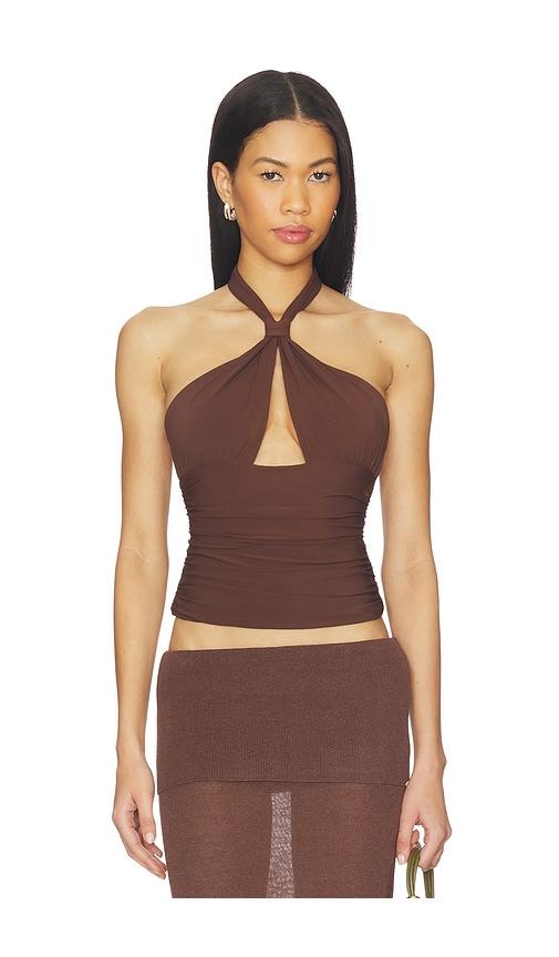 Mimchik Piper Knotted Halter Top in Chocolate by MIMCHIK