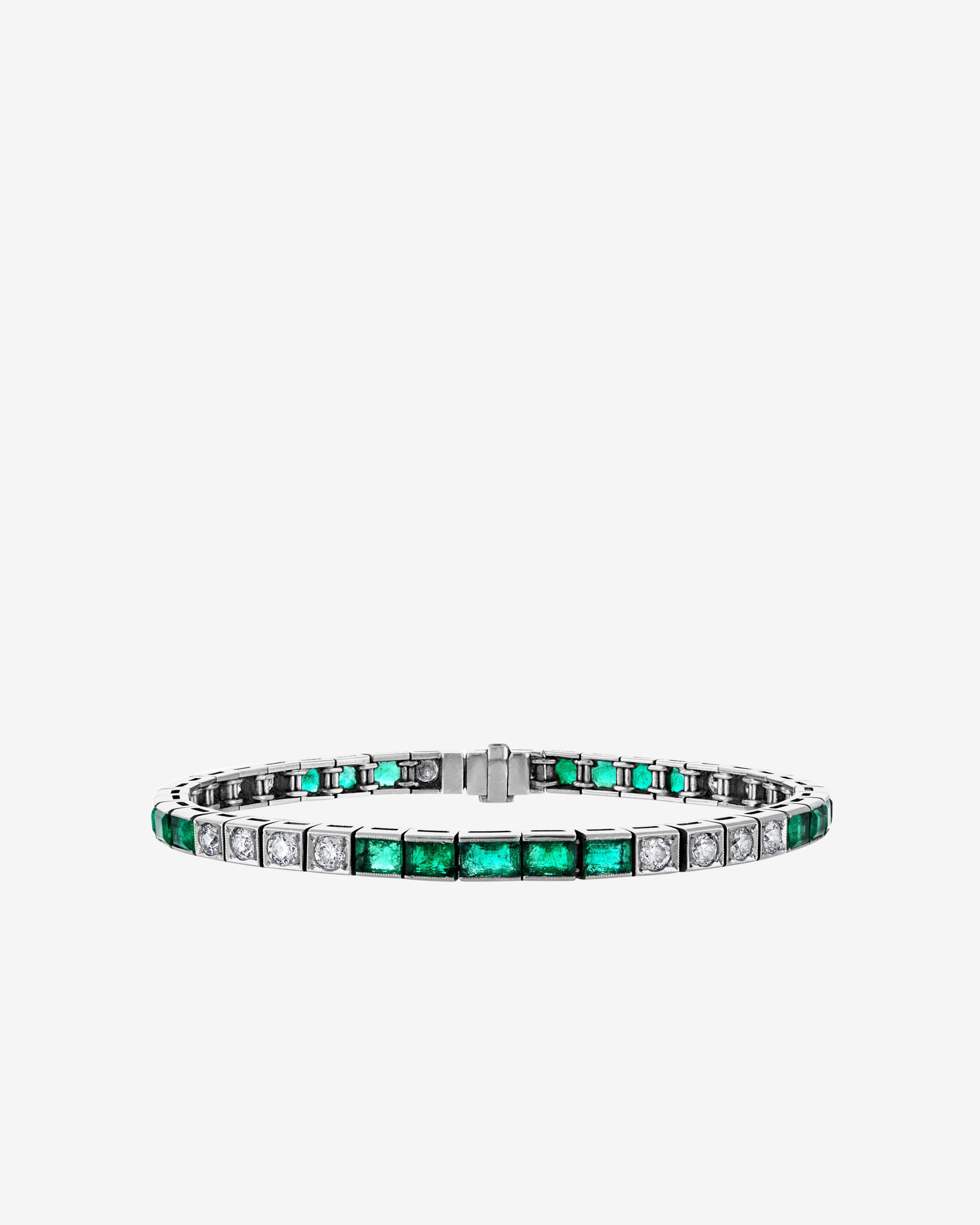 Mindi Mond - Women's Art Deco Colombian Emerald and Diamond Line Bracelet - (Green) by MINDI MOND