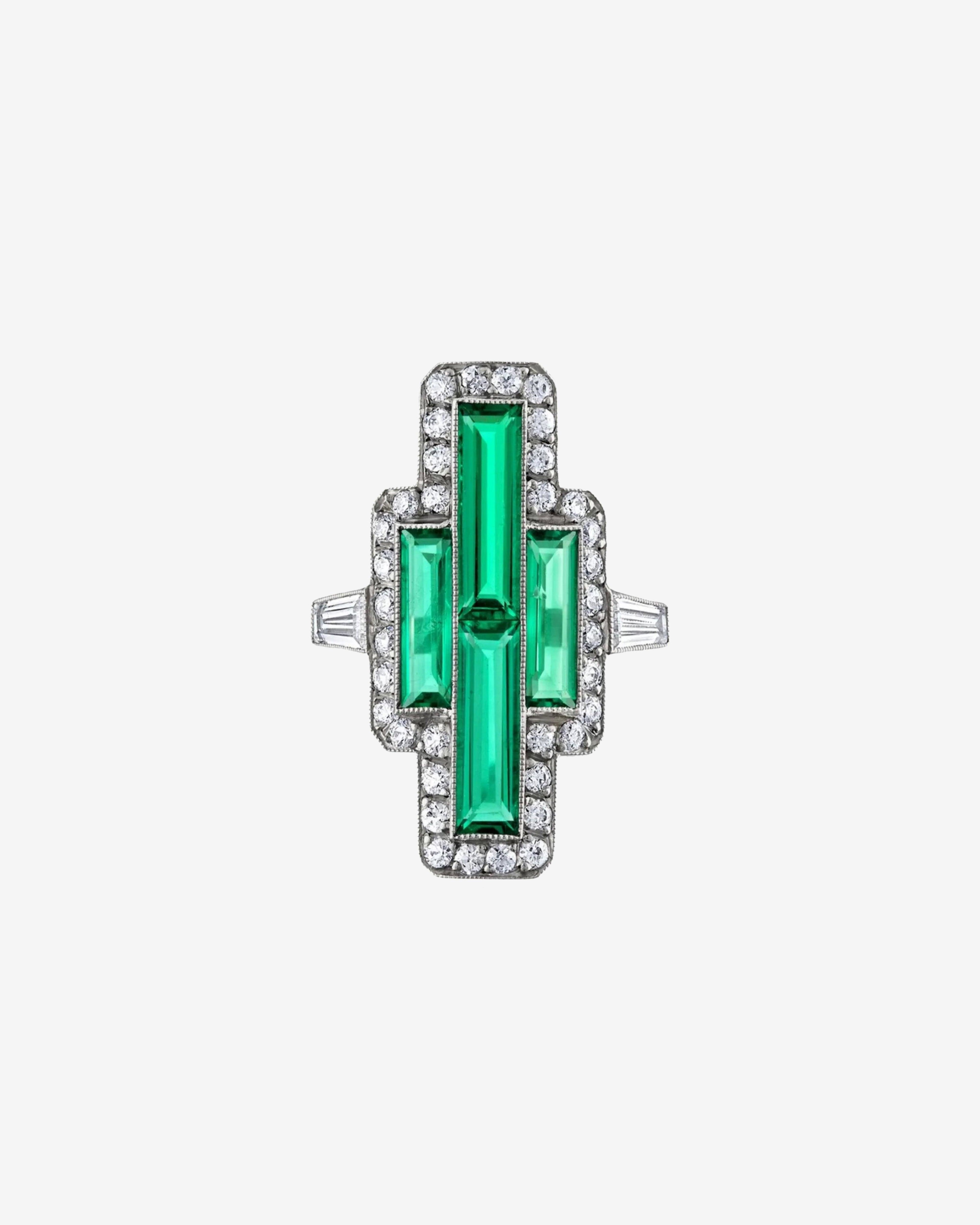 Mindi Mond - Women's Colombian Emerald Tapered Baguette Pointer Ring - (Platinum) by MINDI MOND