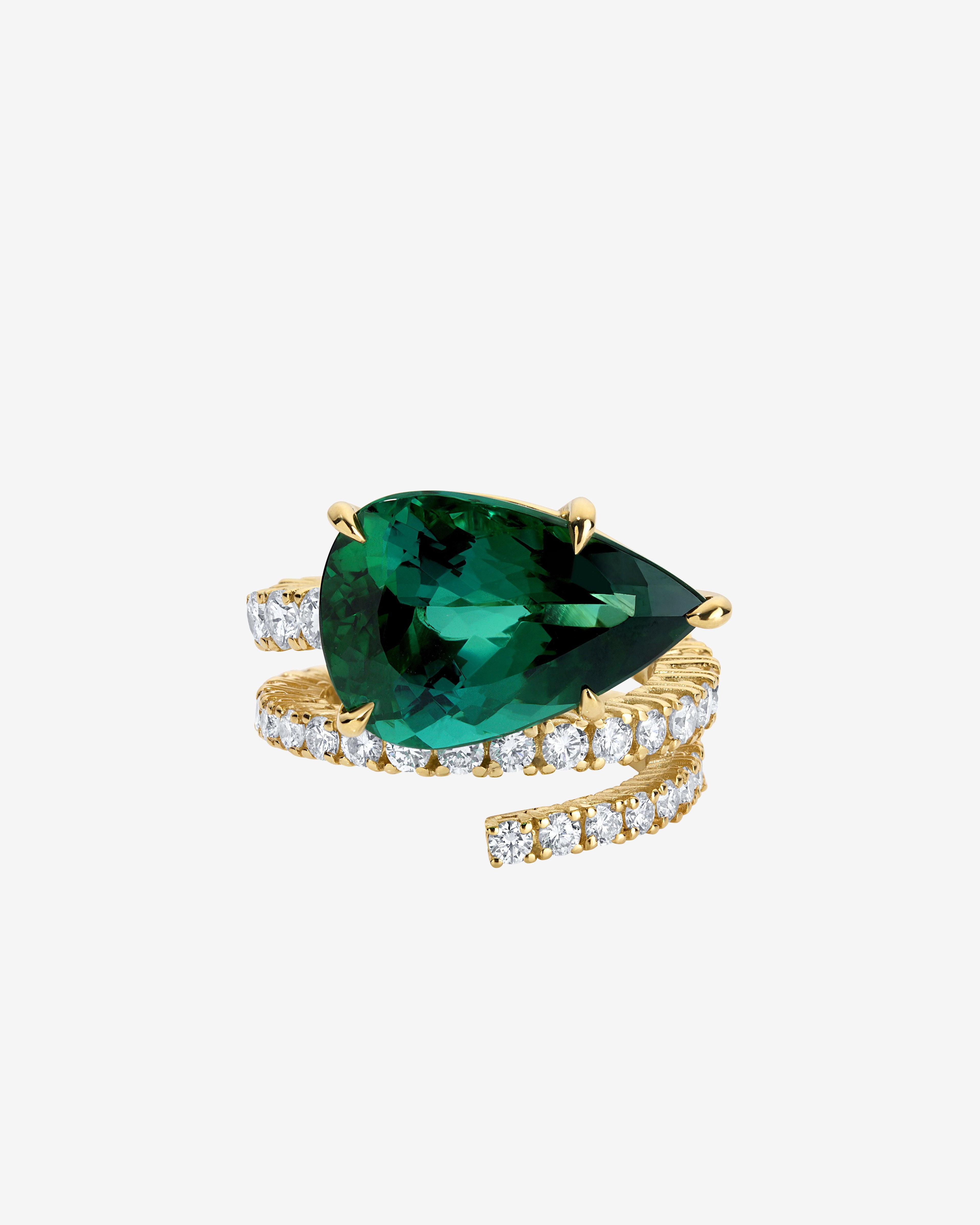 Mindi Mond - Women's Green Tourmaline and Diamond Spiral Ring - (Yellow Gold) by MINDI MOND