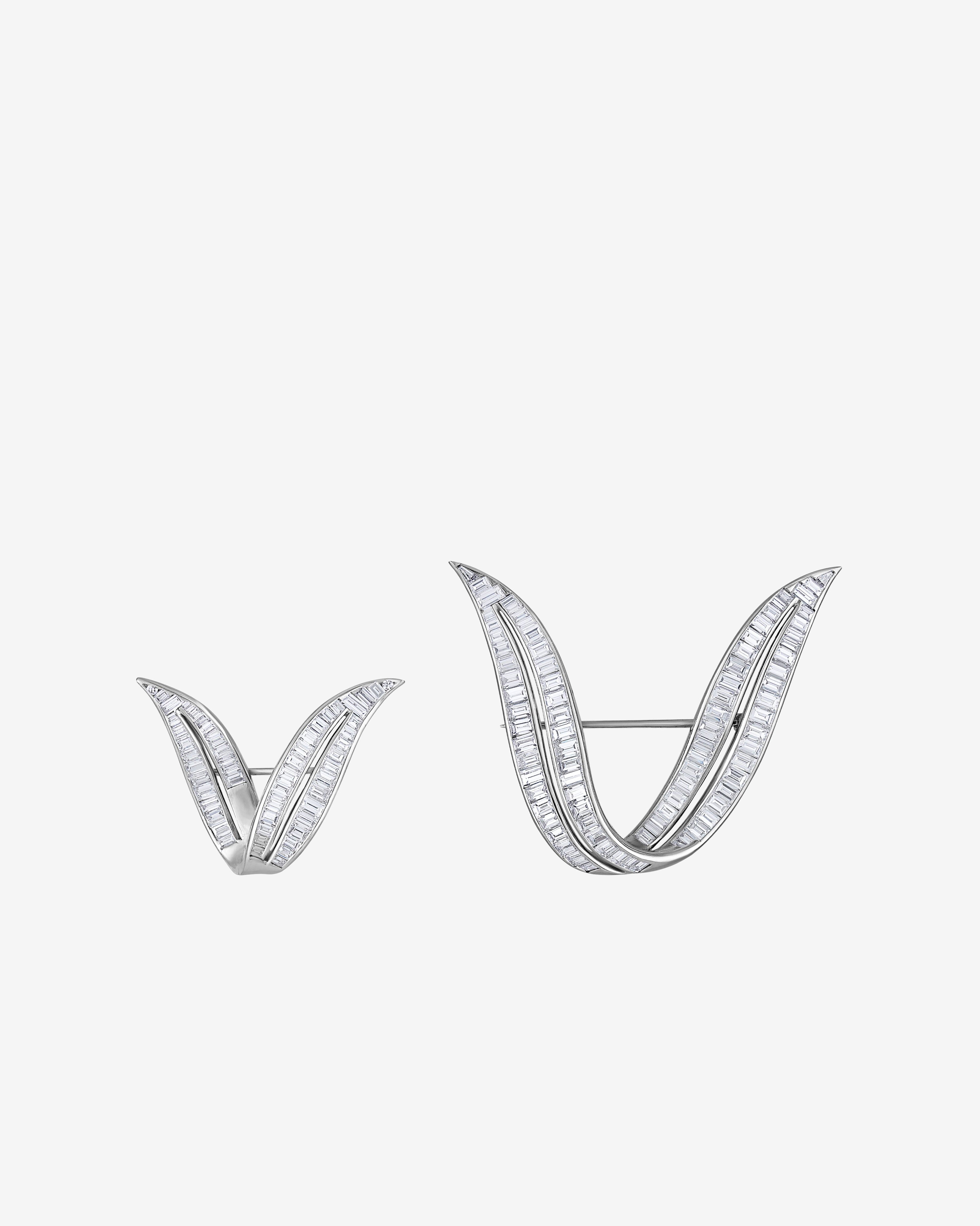 Mindi Mond - Women's Twin Platinum Baguette Brooches - (White Gold) by MINDI MOND