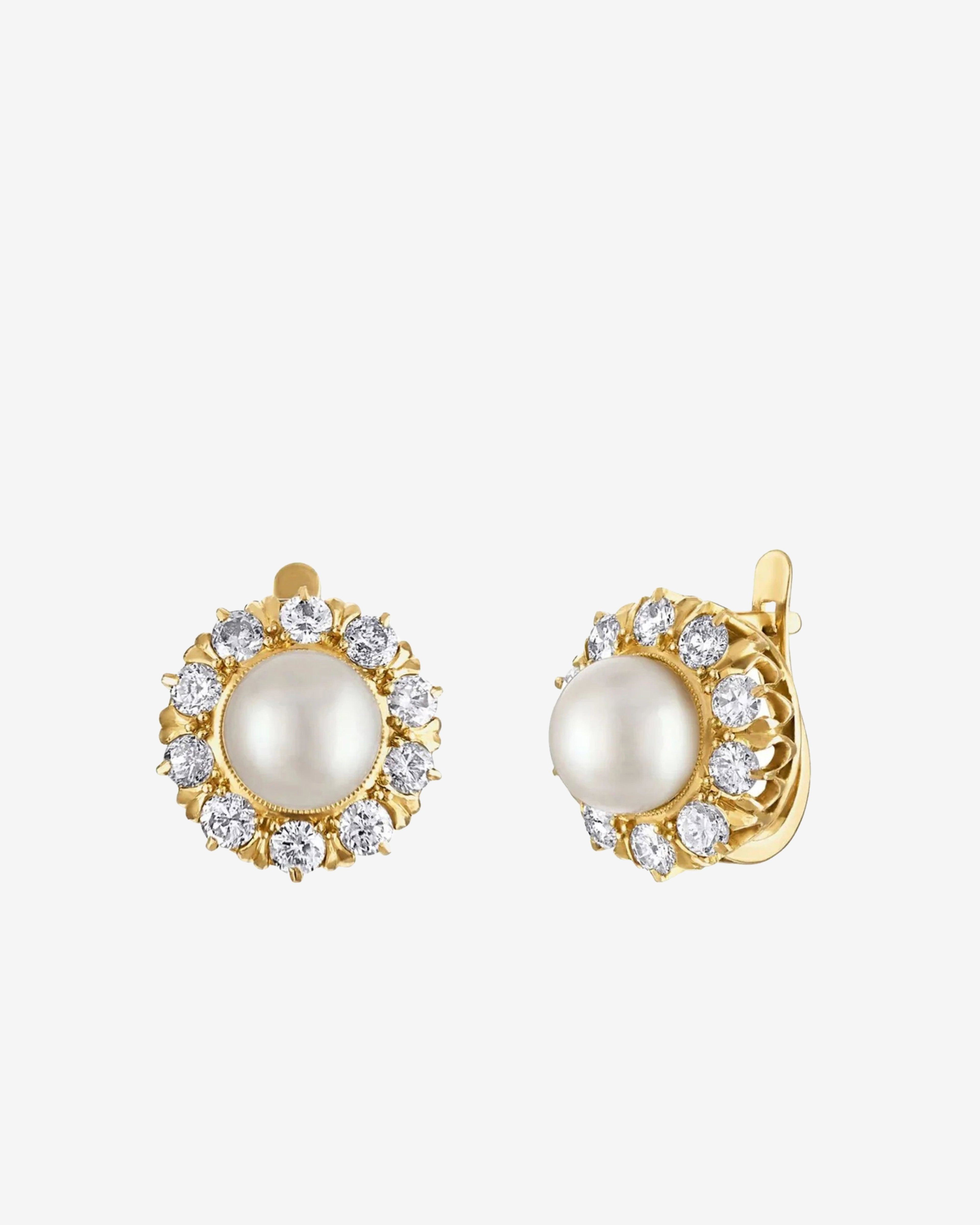 Mindi Mond - Women's Victorian Pearl & Old European Diamond Earrings - (Yellow Gold) by MINDI MOND