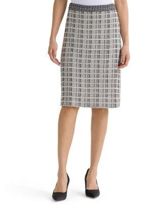 Contrast Stitch Tweed Knit A-Line Skirt by MING WANG